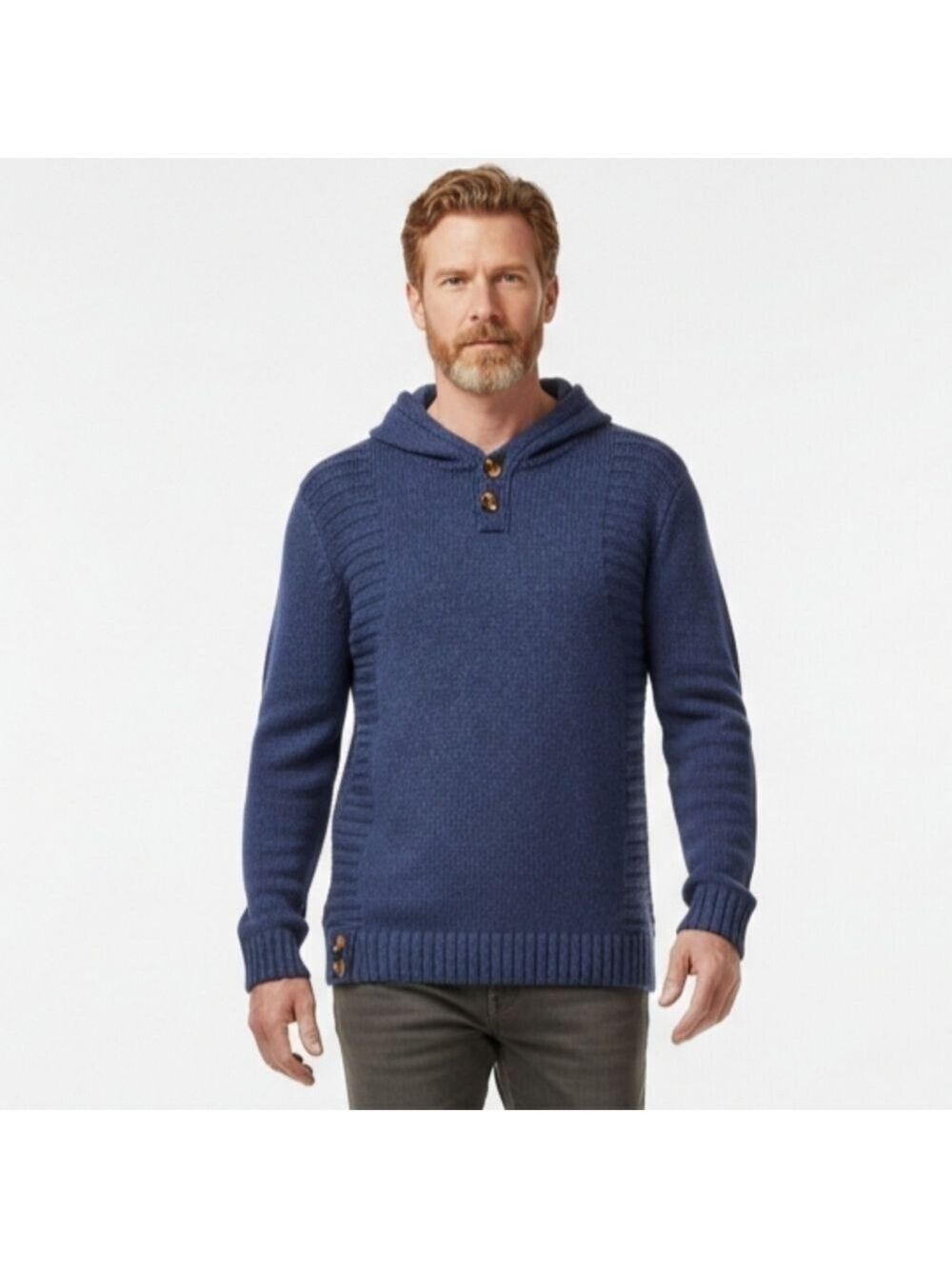 Vintage Bench Men’s Overhead Hooded Knit Sweater Blue Size Small NWT